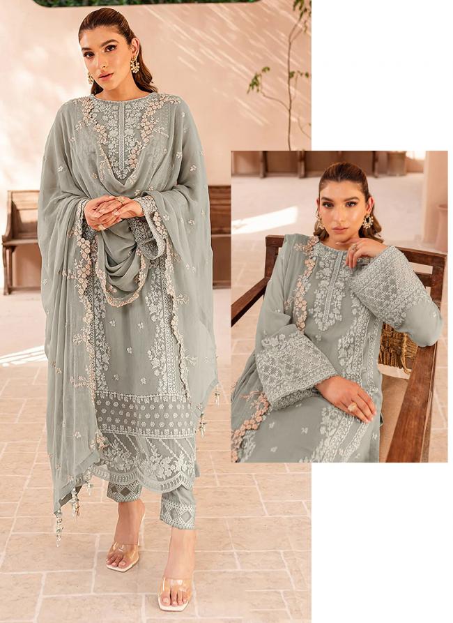 Georgette Grey Eid Wear Embroidery Work Pakistani Suit